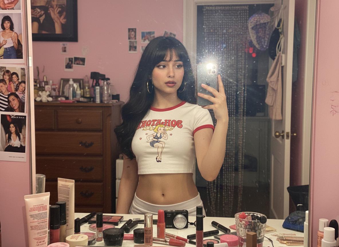 Y2K Mirror Selfie in Pink Bedroom