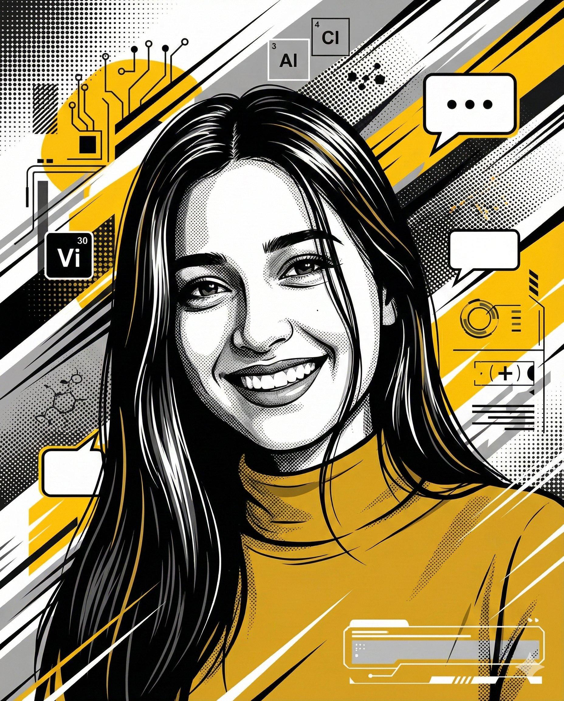 Halftone Pop‑Art Portrait with Tech Motifs