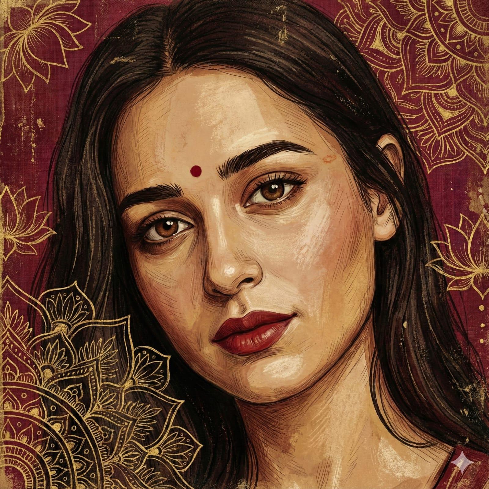 Serene Indian Miniature-Inspired Portrait