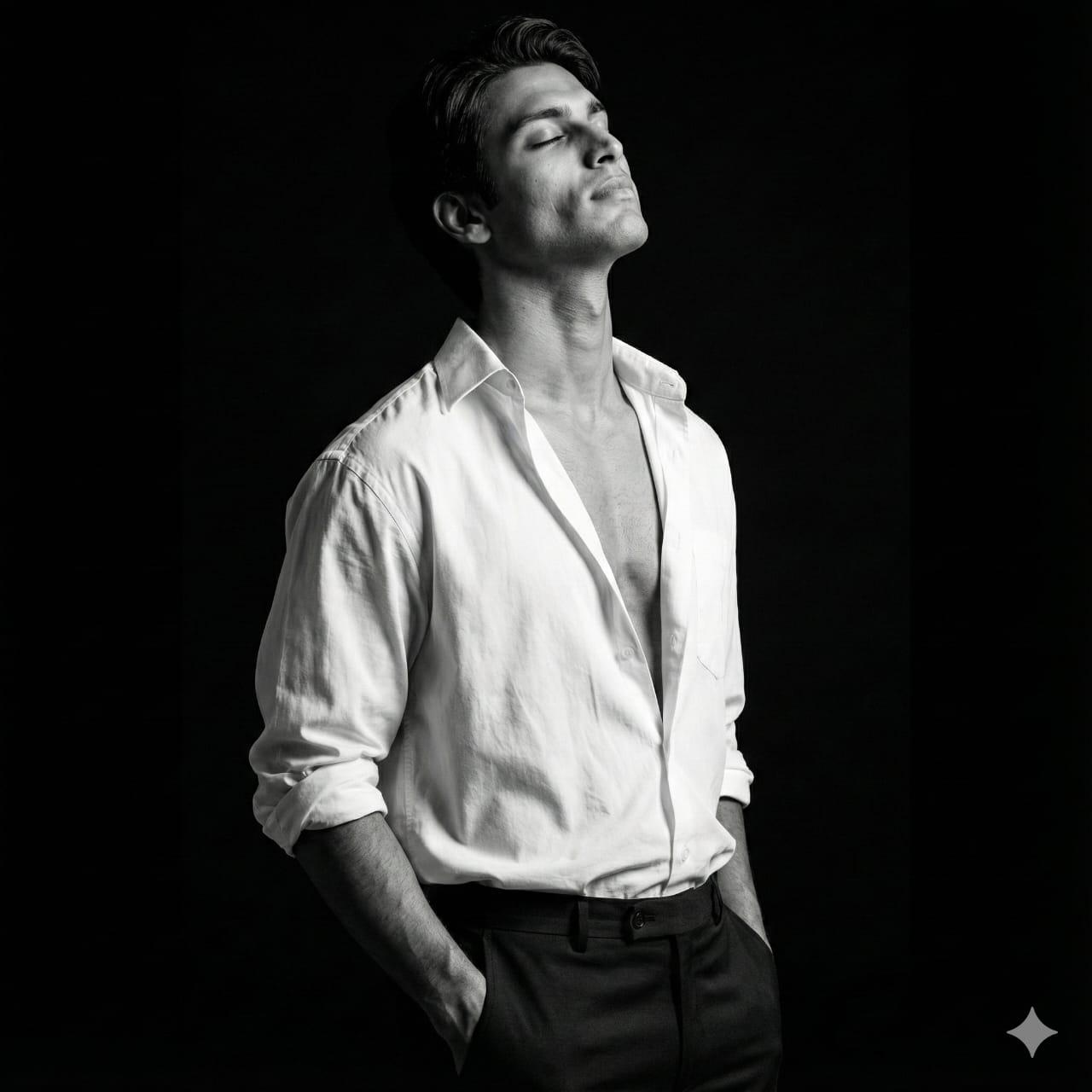 Ecstatic Serenity — Cinematic Black-and-White Fashion Portrait