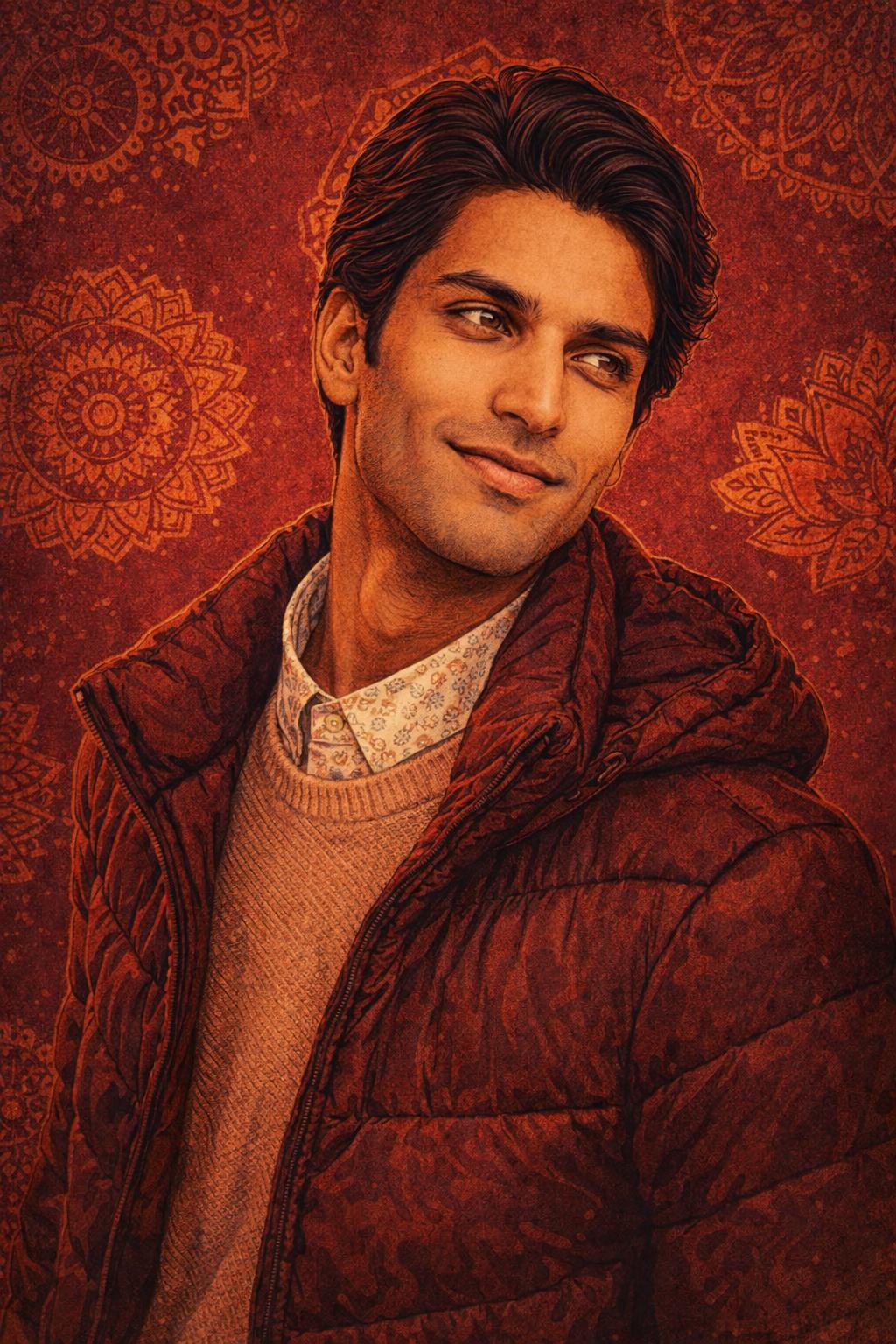 Maroon Mandala Semi-Realistic Portrait