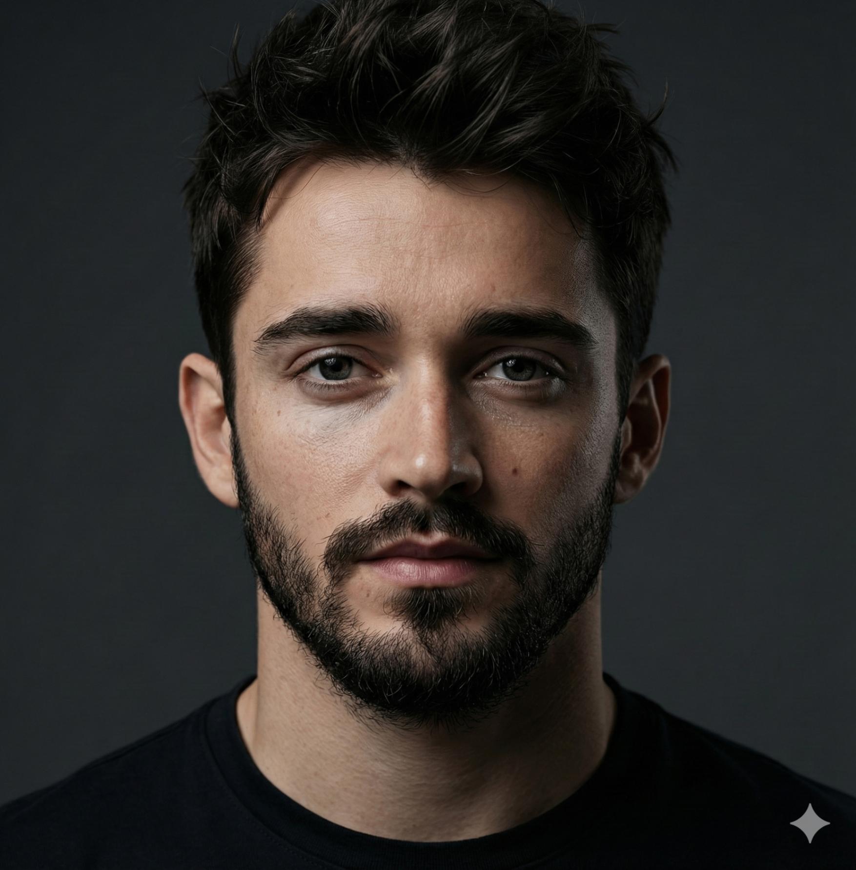 Hyper-realistic cinematic close-up of a rugged bearded man