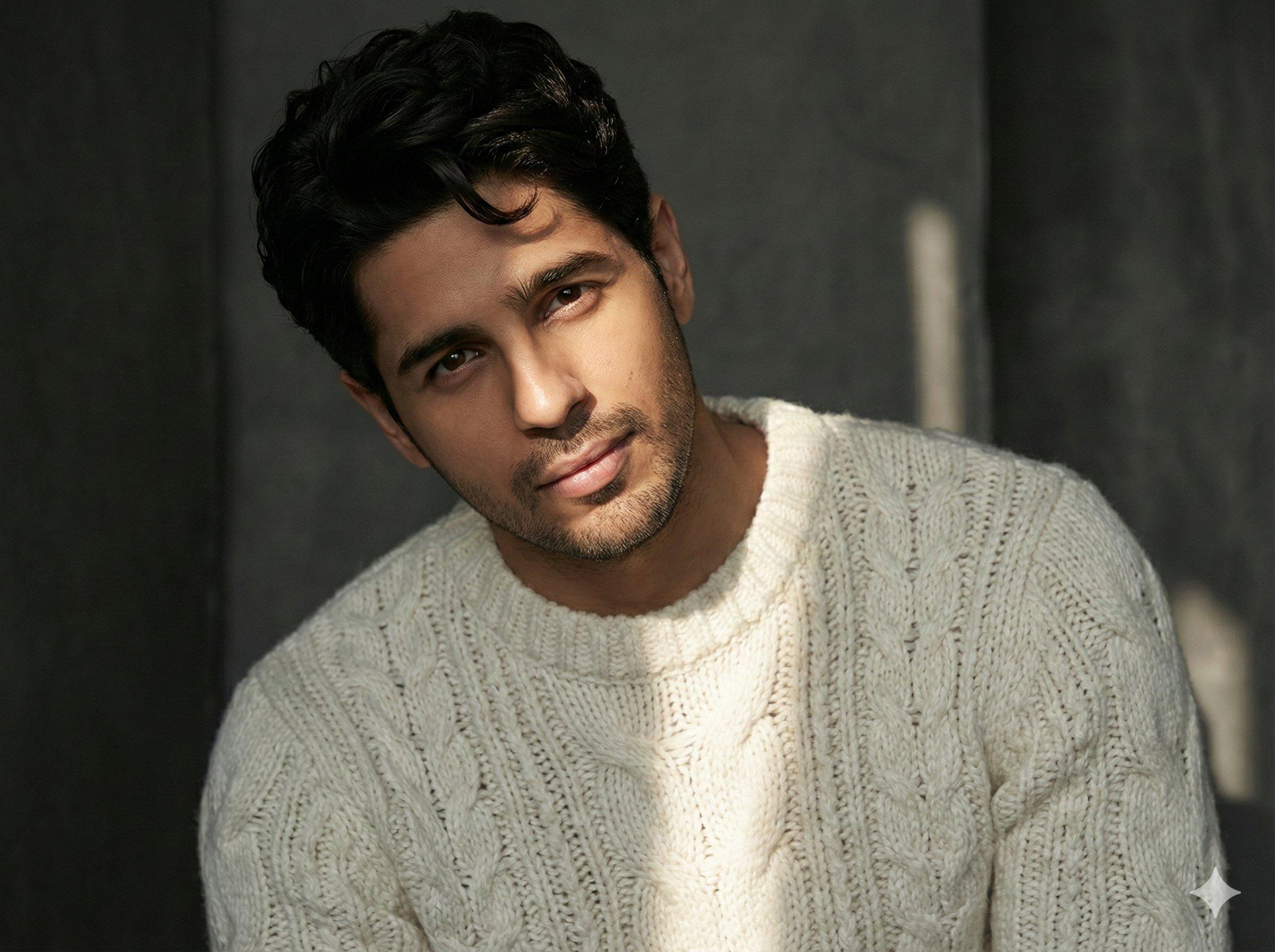 Side-lit Chiaroscuro Portrait in Cable‑Knit Sweater