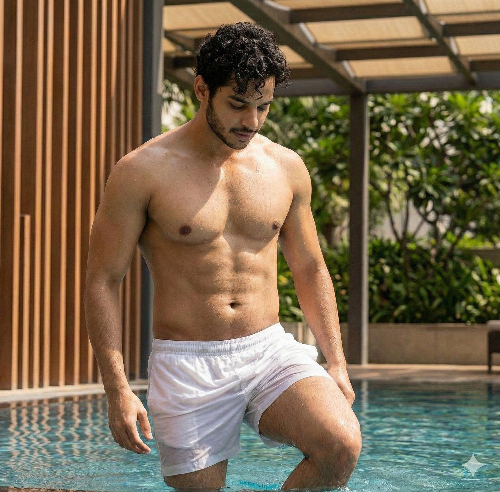 Sunlit Man Emerging from Pool