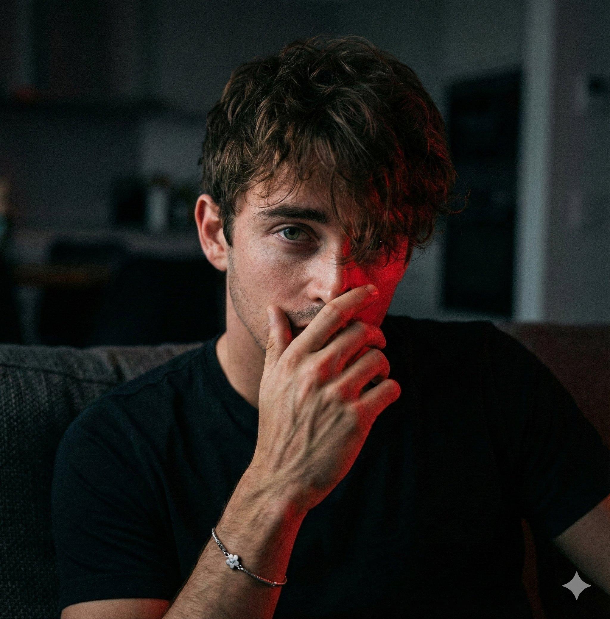 Introspective Portrait with Red Rim Light