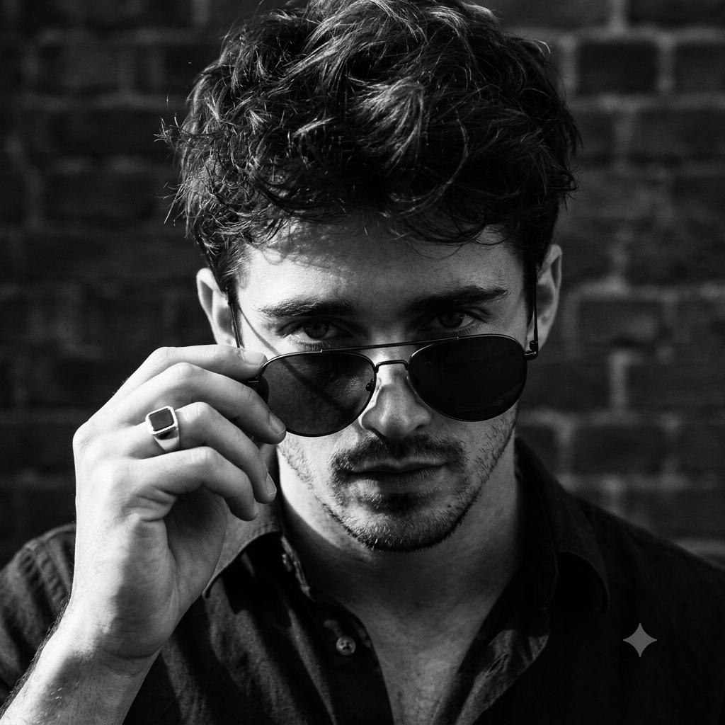 Noir Close-Up: Man Peering Over Aviator Sunglasses