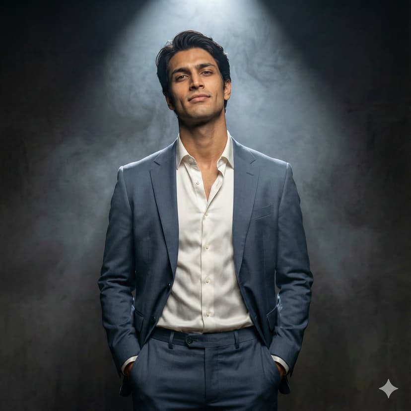 Relaxed Authority in a Slate-Blue Suit