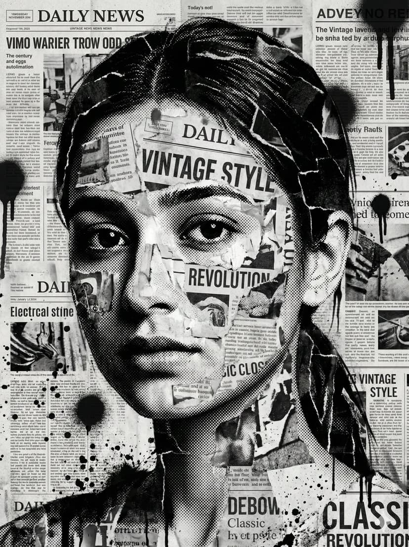 Newsprint Rebel: Vintage Newspaper Collage Portrait