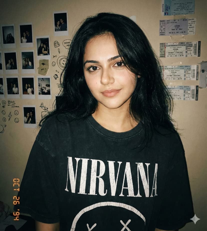 90s Disposable-Camera Portrait — Smirk in a Faded Nirvana Tee