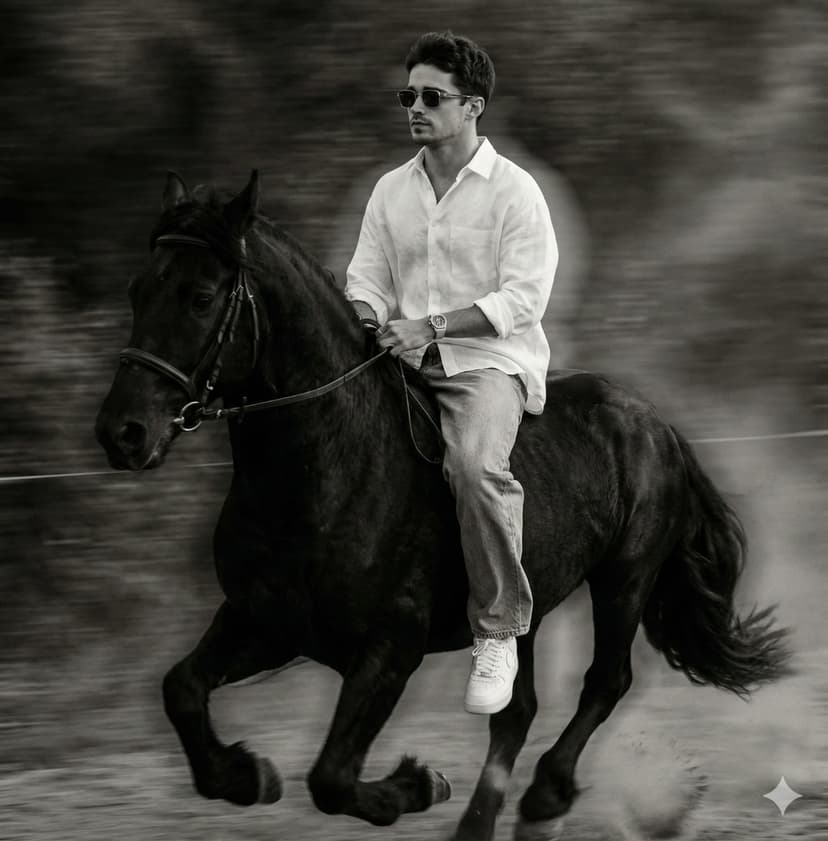 Monochrome Cinematic: Rider on a Galloping Black Horse