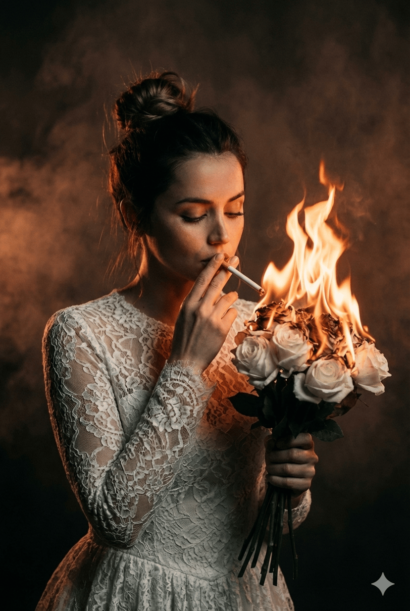 Bride Lighting a Burning Bouquet