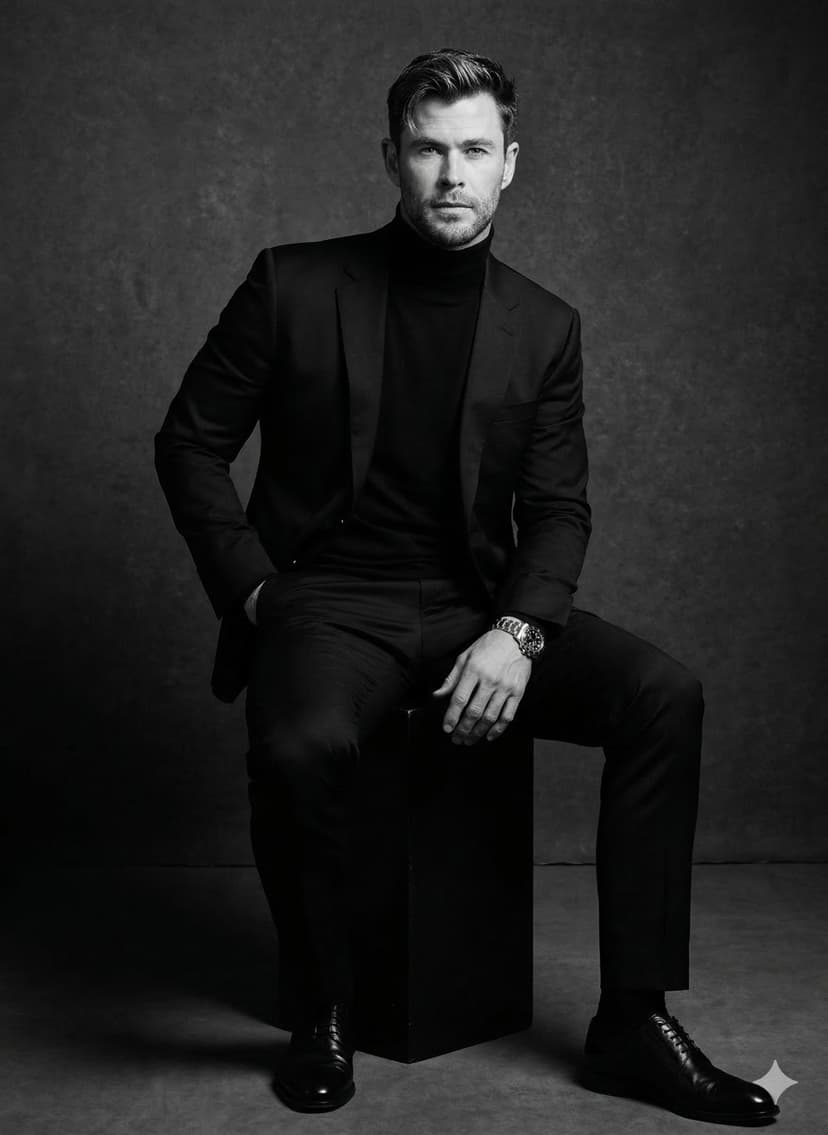 Cinematic Black-and-White Portrait — Seated Gentleman in Tailored Suit