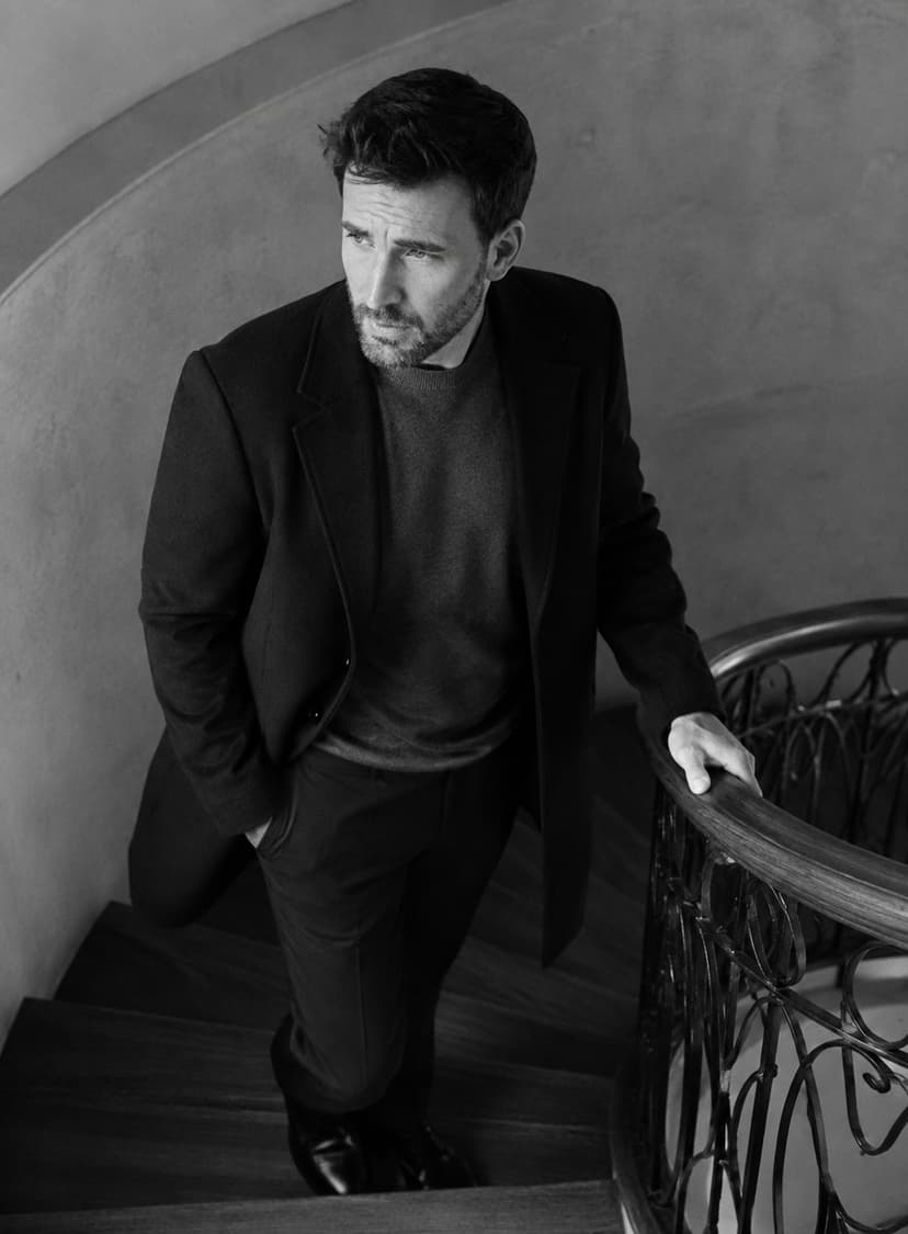 Cinematic Black-and-White Portrait on a Curved Staircase